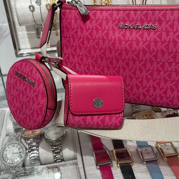 Michael Kors Jet Set Signature Logo Crossbody Bag with Case for Apple AirPods - Picture 14 of 16